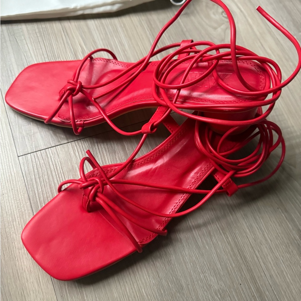 Zara Red strappy sandals with sculptural heel
